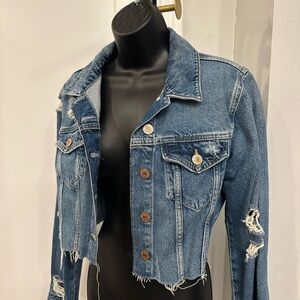 Forever 21 Cropped Ripped Blue Denim Jacket